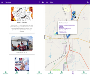 4 screenshots of the Yamboree on Festiviti App